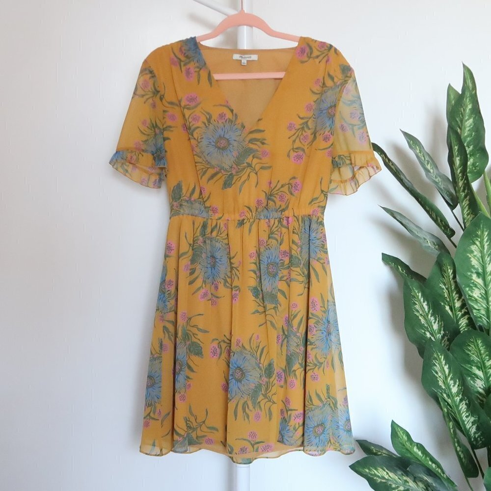 Madewell Sweetgrass Ruffle Sleeve Mini Dress in Painted Blooms Yellow & Blue 6 - Picture 10 of 16